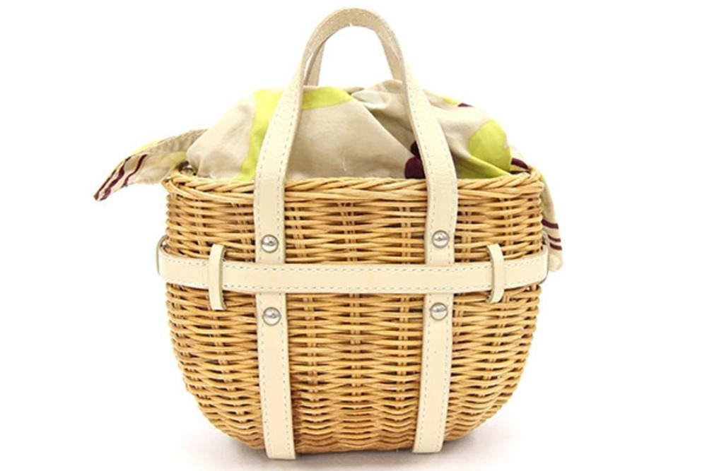 Burberry Basket Straw Leather White Bag Tan handbag Tan White